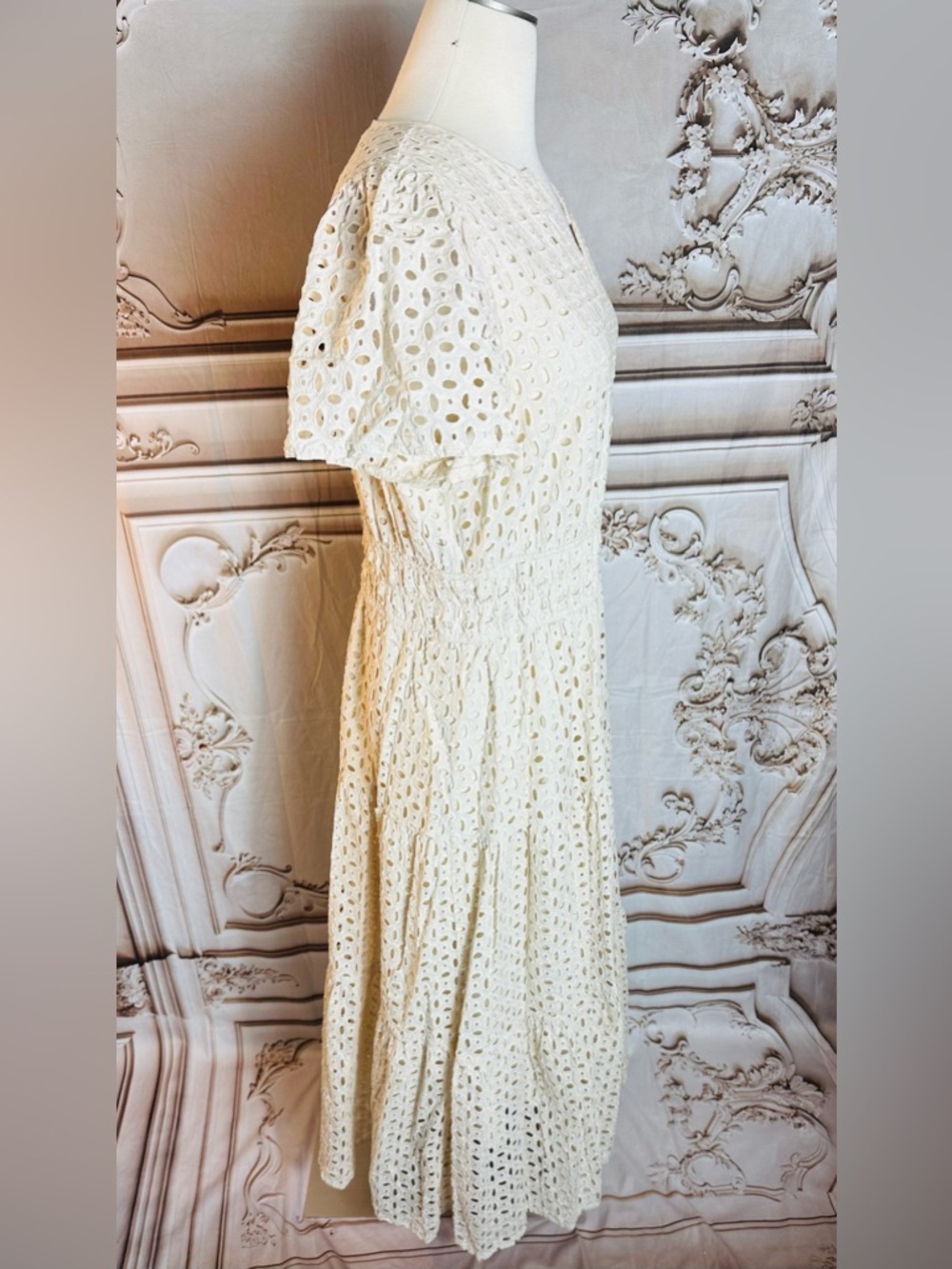 White Eyelet Maxi Dress with Royal Blue Bow Belt - Picture 7 of 13